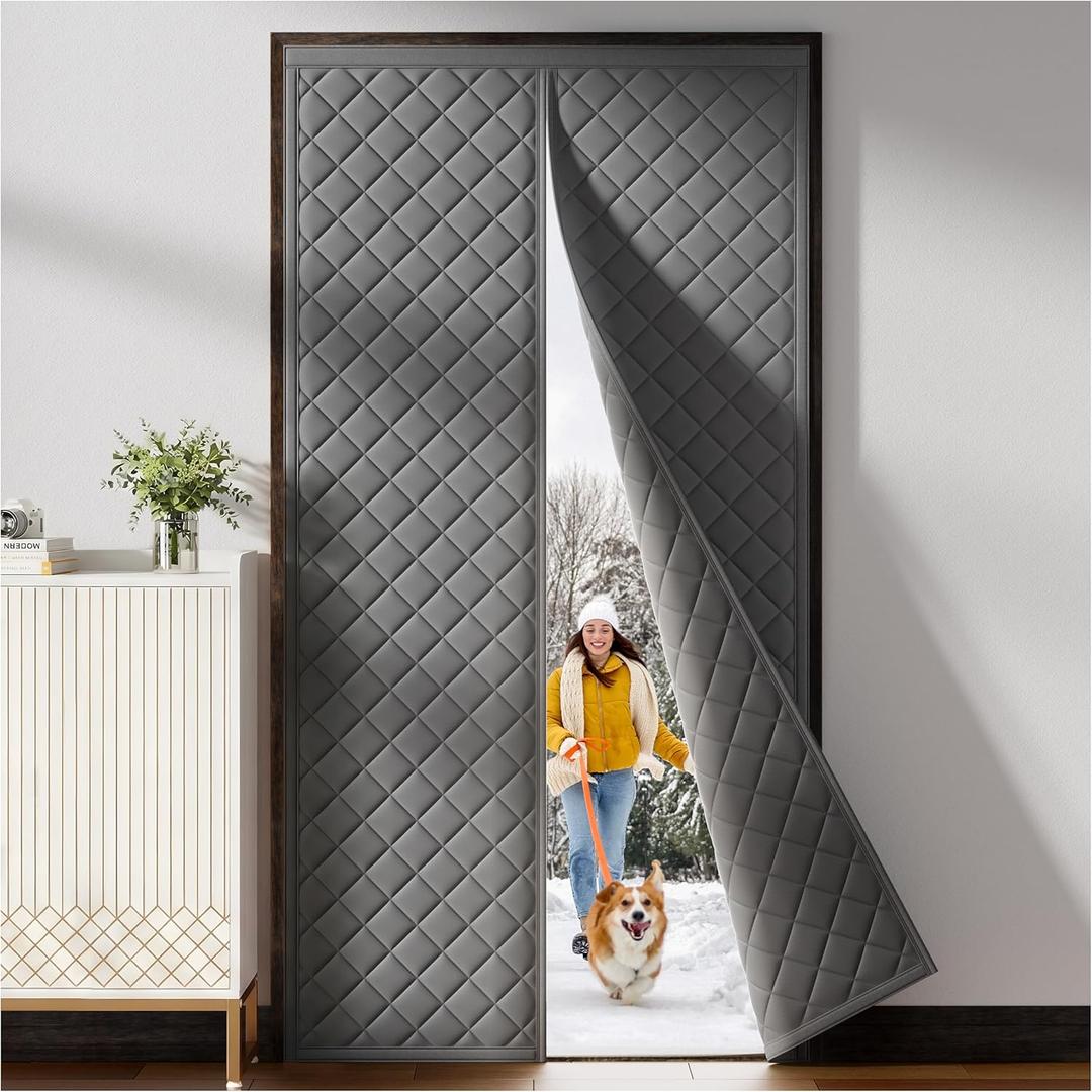 Magnetic Thermal Insulated Door Curtain, Thicken Polyester Fiberfill & Thicker Oxford Fabric, Temporary Magnetic Screen Door, Folding Doors Insulation Cover, Window Insulation Kit for Winter, Fits Doors to 38 x 82 Inch
