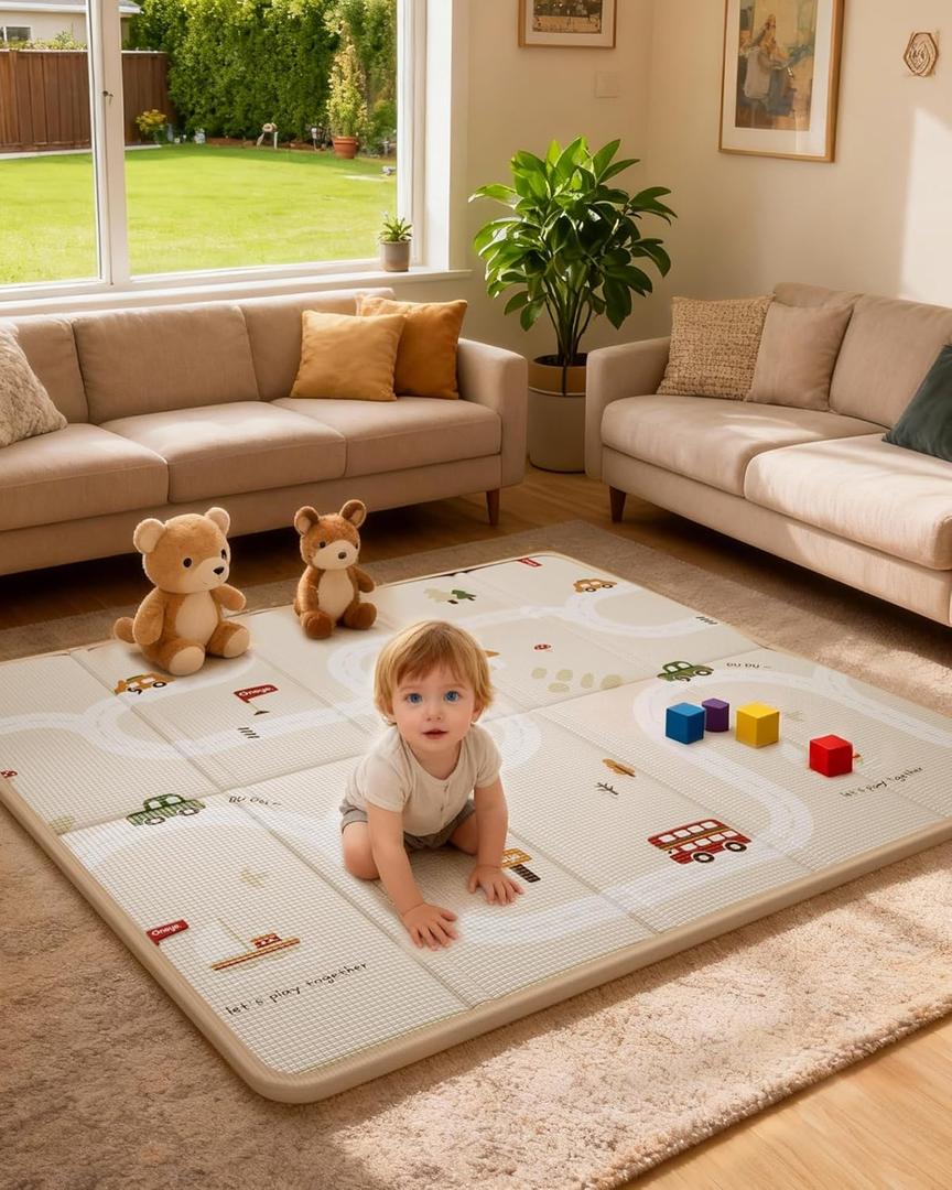Baby Play Mat, 50 x 50 Inch Floor Mat with XPE Foam,Foldable & Reversible Baby Floor Play Mat, Perfect Baby Foam Playmat for Baby Playpen, Waterproof PlayMats for Babies, Infants,Indoor& Outdoor