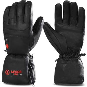 SAVIOR HEAT Heated Gloves for Men Women, Rechargeable Electric Heated Leather Skiing and Snowboarding Gloves, Small