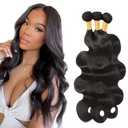 1B Body Wave Bundles Human Hair 14 Inch Natural Black Body Wave Bundle Human Hair Extensions Unprocessed Virgin Remy Hair 3 Bundle 100 Gram Per Bundle For Women