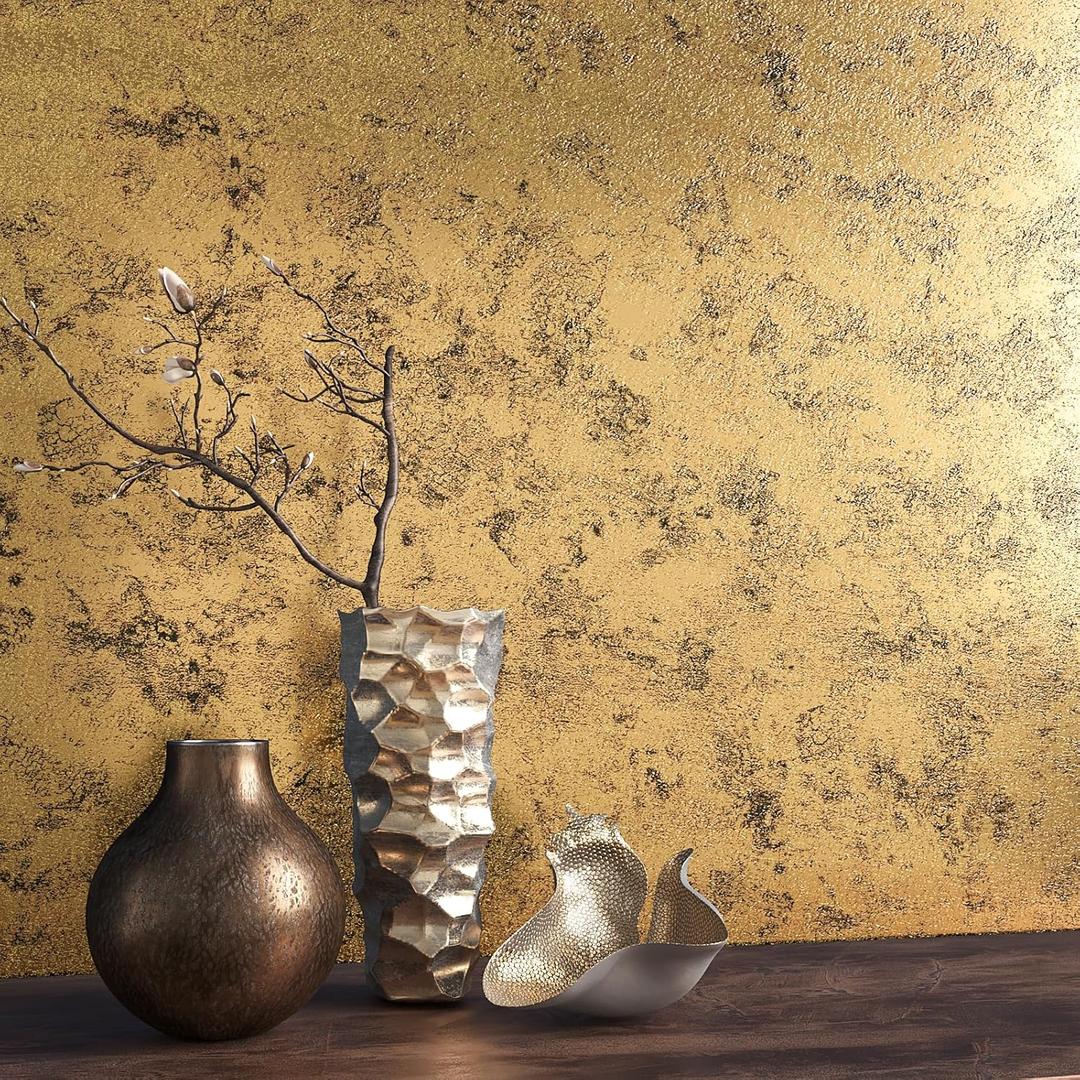 VEELIKE Metallic Wallpaper Stick and Peel Textured Gold Wallpaper for Bedroom Accent Walls 15.7''x118'' Self Adhesive Gold Contact Paper for Cabinets Drawers Waterproof Removable Gold Vinyl Wallpaper