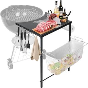 Grill Side Table for Weber Kettle 18/22/26, Weber Smokey Mountain 18/22 Grill, Grill Work Table for Weber Master Touch, Premium, Kettle Grill Accessories, Adjustable Height Charcoal Kettle Grill Table