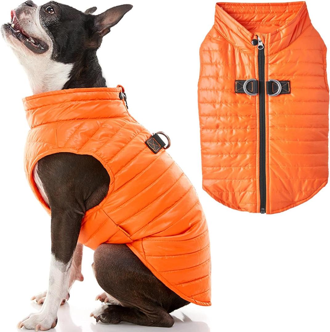 Gooby Puffer Vest Dog Jacket - Orange, Medium - Ultra Thin Zip Up Wind Breaker with Dual D Ring Leash Water Resistant for Small to Medium Dogs (Medium chest (18"))