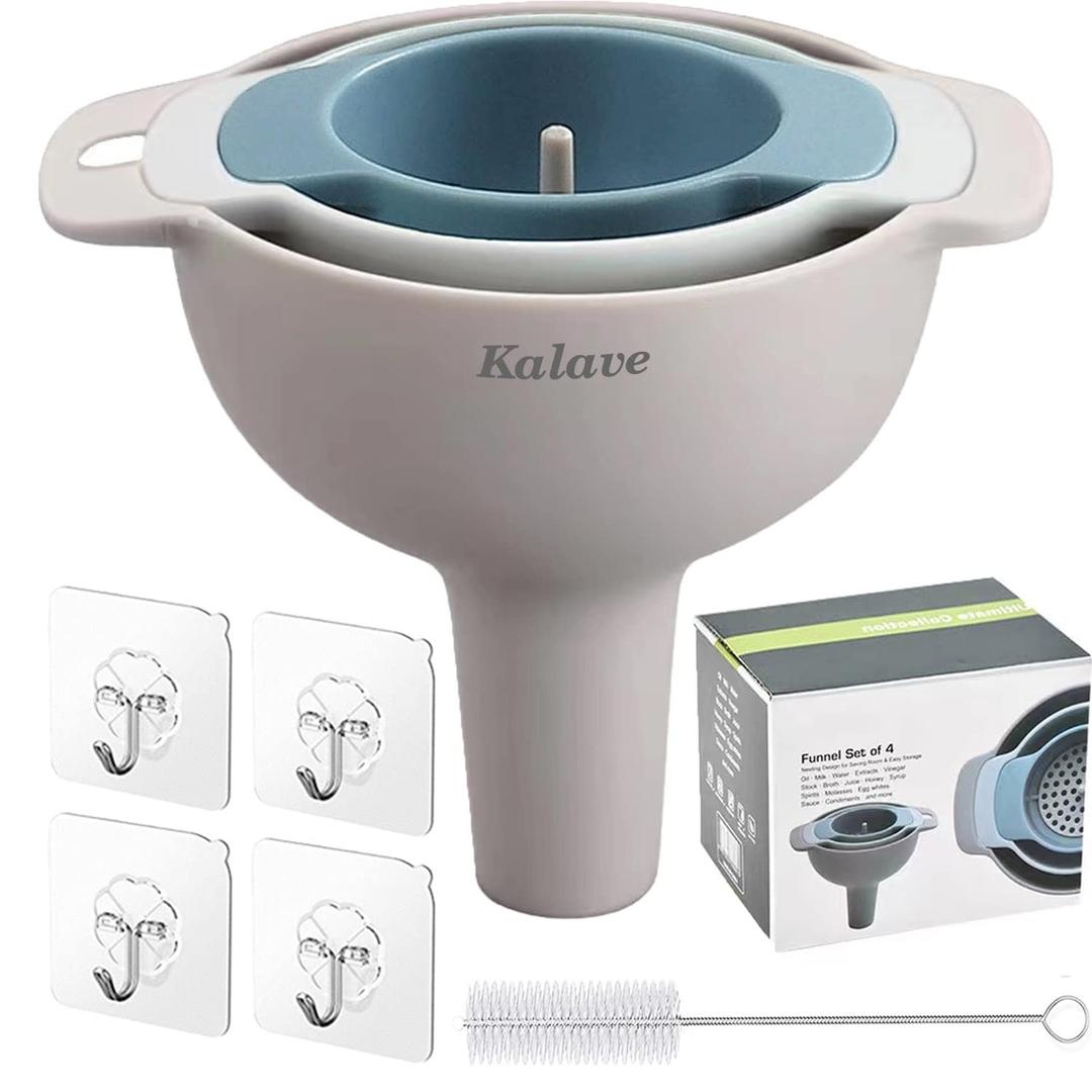 Set of 4 Funnels for Filling Bottles, BPA-Free Food Grade Kitchen Funnels with Detachable Strainer Filter for Kitchen Use Oil, Liquid, Dry Ingredients and Powder