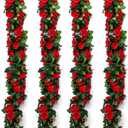 Musdoney 4Pcs 32.2 FT Fake Rose Vine Flowers Plants Artificial Flower Garland Hanging Rose Ivy Home Hotel Office Wedding Party Garden Craft Art Decor (Red)