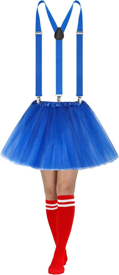 Sintege 3 Pcs Women's Tutu Costume, 5 Layered Tulle Tutu Skirt Y Back Adjustable Elastic Straps Striped Socks, One Size