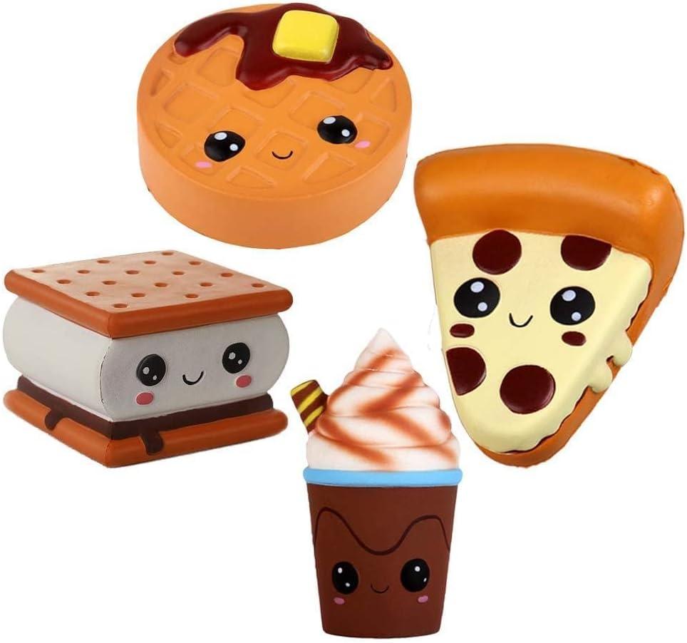 Anboor 4 Pcs Squishies Smore Waffle Cake Pizza Coffee Cup Kawaii Scented Soft Slow Rising Squeeze Stress Relief Kids Toy