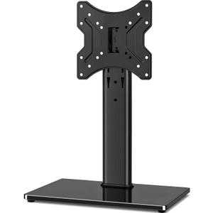 Rfiver Universal Swivel Tabletop TV Stand for Flat Screens 23 24 26 32 39 40 42 43 Inch, Heavy Duty Center Pedestal Stand Replacement with Black Tempered Glass Base and Height Adjustable Mount