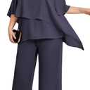 Hanna Nikole Plus Size Mother of Bride Pant Suits 2 Piece Chiffon Sets Ruffle Layers Wedding Guest Outfit (18 Plus, Purple Gray)