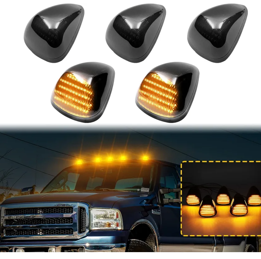Aexploer LED Cab Roof Marker Lights Compatible with F250 F350 F450 F550 1999-2016 & for F650 F750 2004-2017 Top Clearance Running Lamp Replacement Assemblies 5PCS (Smoke Lens & Amber Light)