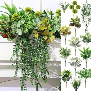 Giegxin 18 Pcs Outdoor Artificial Plants Flowers UV Resistant Fake Bushes Greenery Stems Faux Shrubs for Outdoor Window Box Patio Porch Yard Decor(Plant)