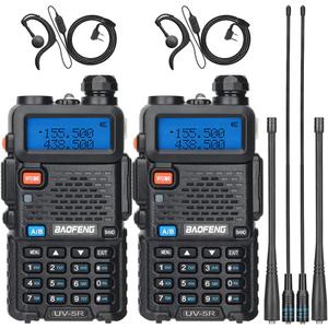 Baofeng UV-5R Radio Ham Radio Handheld Long Range UV5R Dual Band VHF UHF Rechargeable Two Way Radio Walkie Talkies for Adults with Earpiece Full Kit for Camping Hunting Survival Gear,2Pack