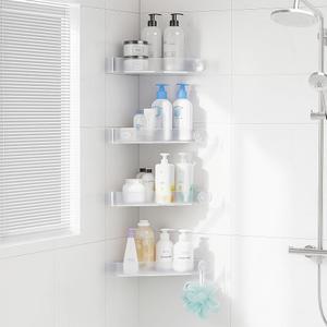 Sotfamily Plastic Shower Caddy Corner (for 90° Only), 4 Pack Adhesive Corner Shower Shelves for Bathroom Organizers and Storage, Frosted Clear