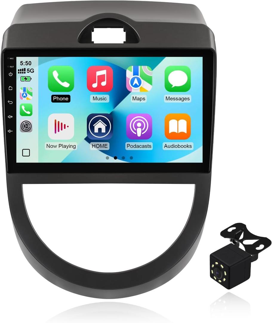 2+64G Android 14 Double Din Car Stereo for Kia Soul 2010-2013 with 9 Inch Touchscreen, Wireless Carplay/Android Auto, GPS, Bluetooth, FM/AUX-in, Steering Wheel Controls, Backup Camera