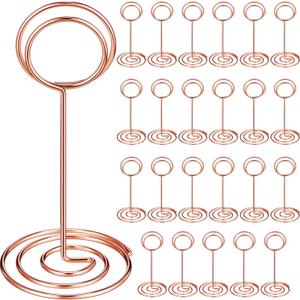 TecUnite 24 Pieces 3.35 Inch Table Number Holder Place Card Photo Holder Picture Name Menu Clips Memo Cards Stand for Wedding Reception Anniversary Birthday Party Centerpieces (Rose Gold)