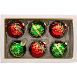 Kurt Adler 80MM Glass Red & Green Decorative Ball Ornaments, 6-Piece Box