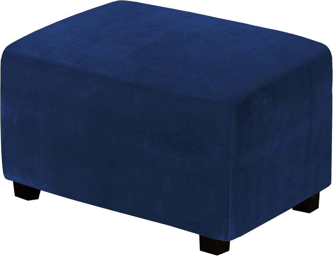 H.VERSAILTEX Real Velvet Plush 1 Piece Form Fit Stretch Rectangle Folding Storage Covers Ottoman Slipcovers Removable Footstool Protect Footrest Covers Elastic Bottom, Machine Washable(Large, Navy)