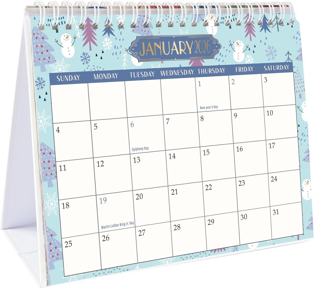 GuassLee Desk Calendar 2026-12 Months Flip Desktop Calendar Small from January 2026 to December 2026 With To-Do List and Notes for Home School & Office and Keeping Track of Important Dates(7.5"x6") (Blue)
