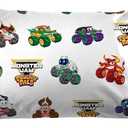 Jay Franco Kids Sheet Set with Fitted, Flat Sheets & Pillow Cover - Ultra-Soft Bedding with Pillowcase for Room Decor, White - Monster Jam, 3 Piece Toddler