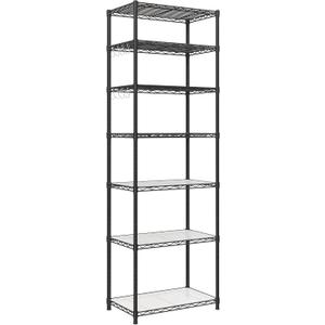 SONGMICS 7-Tier Storage Unit, Wire Shelving, Kitchen Metal Rack With Adjustable Shelves, Shelf Liners, 8 Hooks, for Garage, 13.4 x 23.2 x 70.9 Inches, Black ULGR067B01
