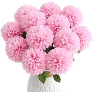 Floroom 12pcs Pink Faux Silk Mums Artificial Flowers Bulk Fake Chrysanthemums with Stems for DIY Wedding Table Centerpieces Floral Arrangements Vase Fillers Home Decorations