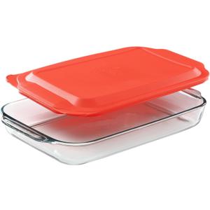 Qyrex Basics 3 QT Glass Baking Dish With Plastic Lid, Casserole Dish, Glass Food Container, Oven, Freezer And Microwave Safe, Clear Container