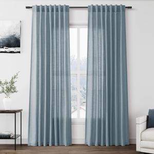 Nanspring Light Blue Linen Curtains 84 Inch Length 2 Panels Set for Living Room Rod Pocket Back Tab Light Filtering Window Drapes for Bedroom Dining Room Protect Privacy Modern Farmhouse Decor 52x84