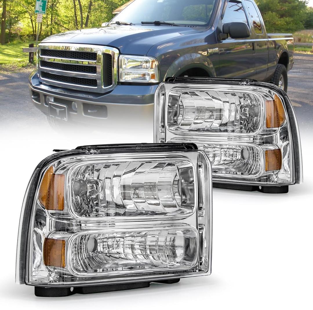 AS Headlight Assembly Compatible with 2005 2006 2007 05 06 07 Ford F250 F350 F450 F550 Headlamp Passenger & Driver Side, Chorme Housing with Amber Reflector AS Headlight Assembly Compatible with 2005 2006 2007 05 06 07 Ford F250 F350 F450 F550 Headlamp Passenger & Driver Side, Chorme Housing with Amber Reflector