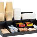 Mind Reader Cup and Condiment Station, Countertop Organizer, Coffee Bar, Kitchen, Stirrers, 17.875"L x 9.5"W x 6.625"H, Black