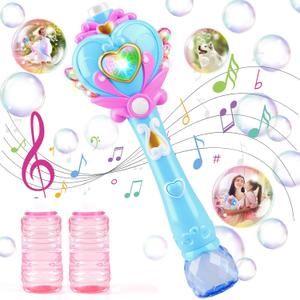 Toys for Girls: Princess Toy Bubble Wand, Birthday Gifts for 3 4 5 6 7 8 Years Old Girl, Bubbles Machine Fairy Wands for Kids Light Up with Bubble Solution, Toddler Girl Toys Age 4-5 (Blue)