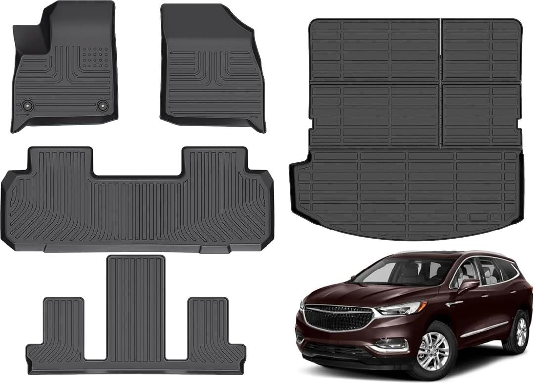 Hutisya-Floor Mats & Cargo Liner Set Fit for 2018-2024 Buick Enclave All Weather Protection Anti-Slip & Durable TPE Full Set Liners Automotive Accessories-Black