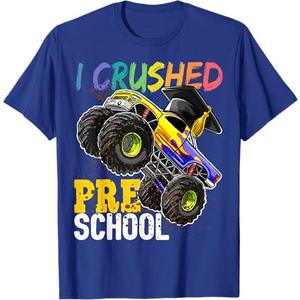 I Crushed Preschool Monster Truck Graduation Cap Gift Boys T-Shirt 4T Blue