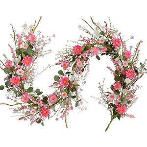 TEMPUS 5.9ft Spring/Summer Flower Garland, Artificial Daisies Wildflower Leaves Garland,Garlands for Decoration for Indoor Outdoor Farmhouse Window Wall Wedding Background Home Party Decor