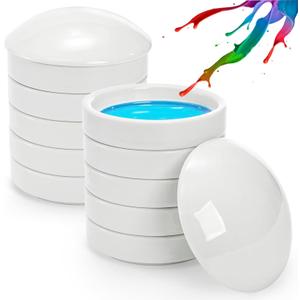 Jucoan 2 Pack Ceramic Watercolor Palette, 5 Layers Stackable Watercolor Mixing Trays Set, Round Porcelain Artist Paint Palette Bowl Dish with Lid for Gouache Pigment Chinese Ink Mixing