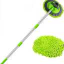 47.5" Car Wash Brush Mop Cleaning Tool with Long Handle Kit for Washing Detailing Cars Truck, SUV, RV, Trailer, Boat 2 in 1 Chenille Microfiber Sponge Duster Not Hurt Paint Scratch Free (Green)