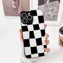 NITITOP Compatible with iPhone 14 Pro Case Cute Aesthetic Checkerboard Larger Blocks Pattern for Women Girl Trendy Slim Fit TPU Silicone Shockproof Full Camera Protection Cover - Black and White