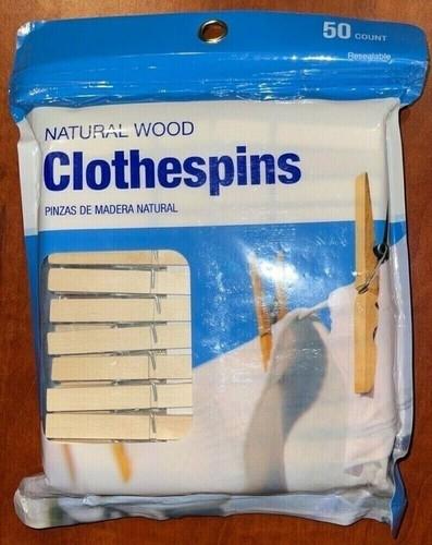 Natural Wood Clothespins 50 Count New In Pack