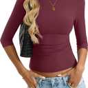 Eachyes Womens 3/4 Length Sleeve Boat Neck Tops Casual Slim Fit T-Shirts Basic Tees Spring Summer Outfits Clothes (Red, S)
