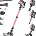 Cordless Vacuum Cleaner, Powerful Lightweight Stick Vacuum with Self-Standing, Anti-Tangle, 8-in-1 Rechargeable Vacuum Cleaners for Home, Hardwood Floors, Carpet, Pet Hair (Pink)