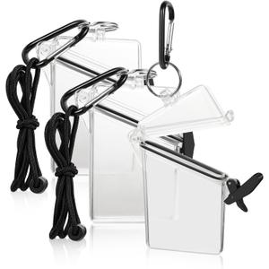 BESARME 3 Pack Waterproof ID Badge Holder Case Clear Vertical ID Card Holder with Lanyard Carabiner and Keychain Durable Locker Dry Box