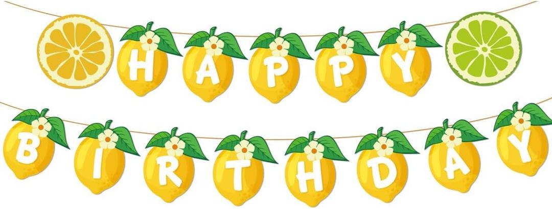 Lemon Happy Birthday Banners Yellow Lemon Lemonade Theme Banners for Summer Fruit Party Supplies