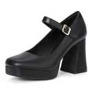 IDIFU Black Heels Platform Mary Jane Shoes Women's Pumps High Chunky Square Closed Toe Block Ankle Strap Work Office Business Dress Shoes for Women Dressy Trendy Comfort Heel(Black Pu, 7)