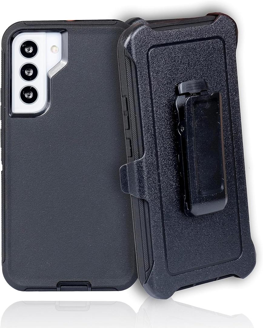 WallSkiN Case for Galaxy S22 Plus (6.6") Heavy Duty Full Body Military Grade Drop Protection Carrying Cover Holder | Holster for Men Belt with Clip Stand  Black/Black