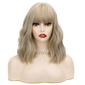 Mix Blonde Wig with Bangs Shoulder-length Wig for Women Halloween Costume Praty Cosplay Wig (Color-5)
