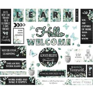 50PCS Modern Farmhouse Bulletin Board Decor, Inspirational Wall Decorative Sign Positive Saying Posters Growth Mindset Accents Set for Middle High School Classroom Home Teachers Parents Students