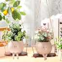 Suclain 2 Pcs Swinging Planter Pots Funny Planters Hanging Cute Planters for Women Gift Indoor Outdoor Resin Smile Faces with Drainage Holes Succulent Pot String of Pearls Plant Flower