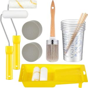 LemonRoad 18 Pieces Paint Brush and Roller Set, Painting Supplies for Cabinet Furniture, with Sponge, Tray Liner, Cup and Mixing Stick, Tools to Finish All in One Paint(4 Inch,Combo Brush Set)