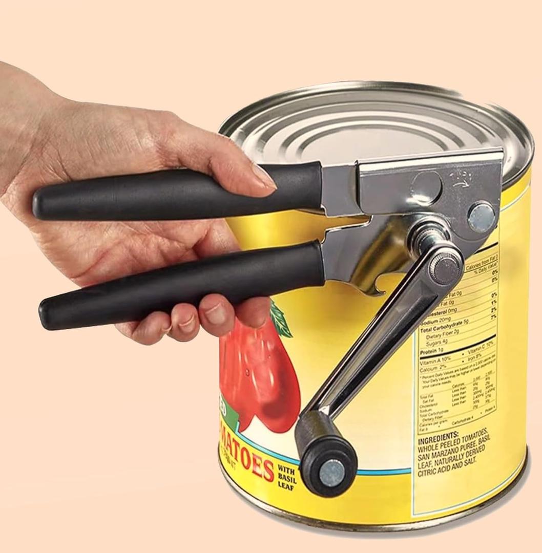 Heavy Duty Can Opener with Magnet  Commercial Can Opener Manual for Seniors, Hand Held, Sharp Blade, Smooth Edge  Folding Knob for Easy Storage, Built in Bottle Opener
