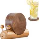 Wooden Coasters for Drinks-Natural Acacia Wood Drink Coaster with Magnetic for Coffee Table,Fun Cute Coasters with Holder for Modern Home Decor-Set of 5 (3.5*3.5 inches)