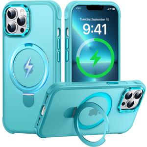 Case for iPhone 13 Pro Max, with Invisible Magnetic Stand, Mil-Grade Drop Protection, Non-Slip, Anti Fingerprint Anti Scratch, Shockproof Matte Phone Case (Lake Blue)